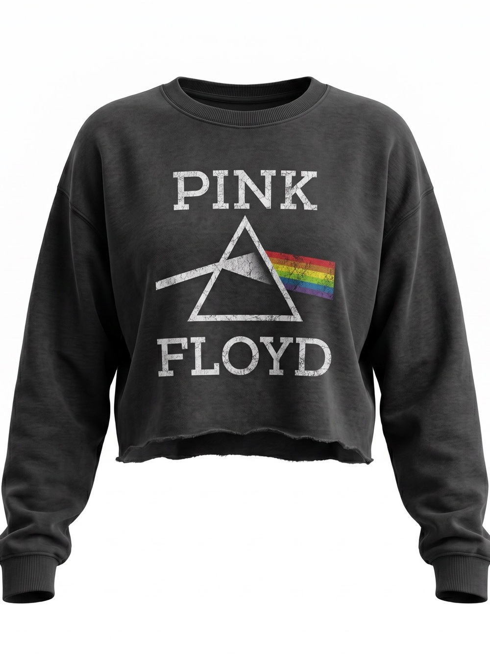 ▪️ Pink Floyd • Vintage Black Graphic Cropped Long Sleeve Shirt • Women’s XL - Picture 2 of 11